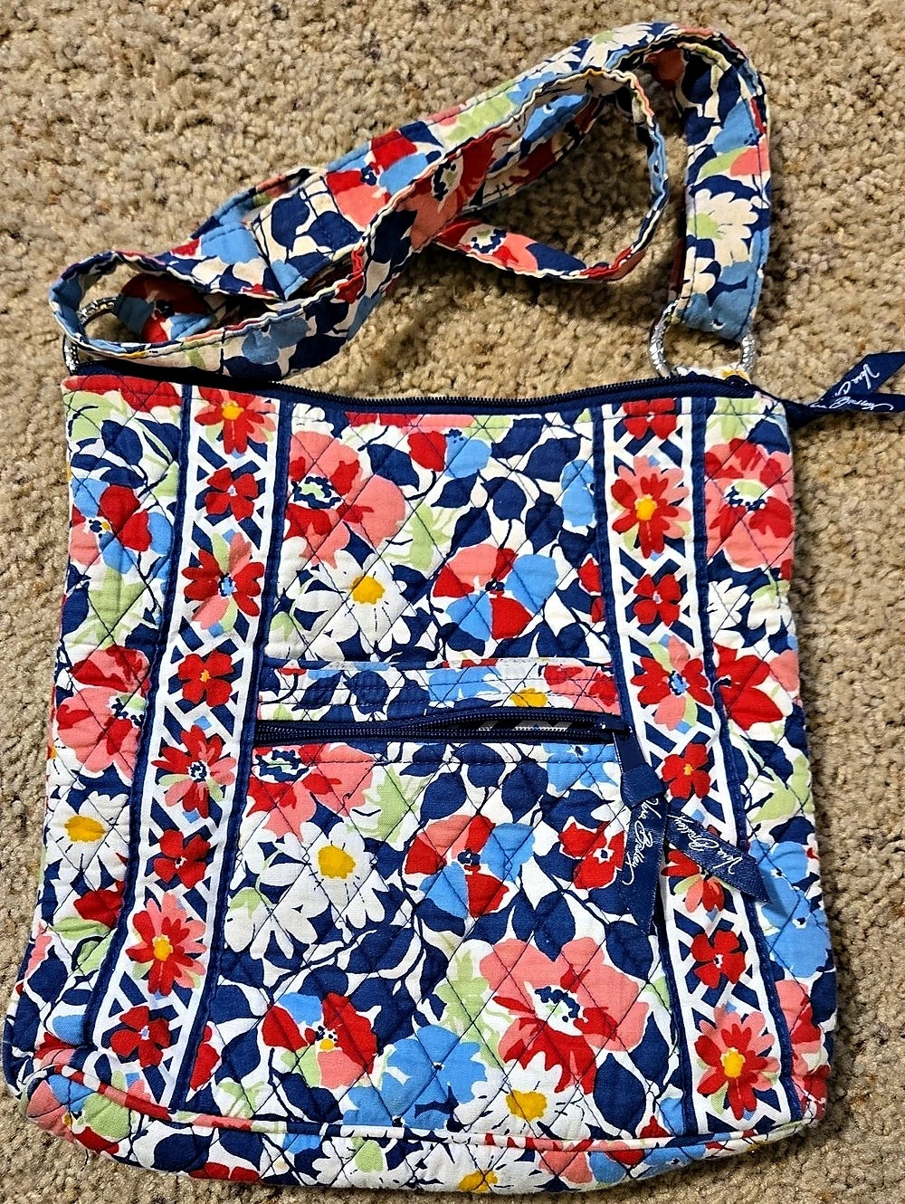 Vera Bradley Original Zip Hipster Crossbody Bag Blue & Red